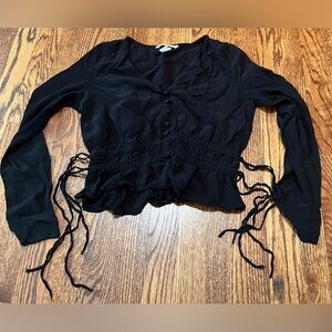H&M Black Long Sleeve Crop Blouse with Tie Front